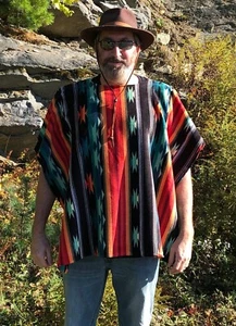 Southwest Navajo Pullover Poncho Unisex men women Fleece Blanket Serape Wrap - Picture 1 of 9
