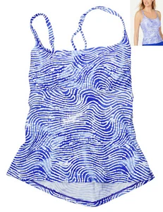 Island Escape Beach Club Geometric Push Up Gemini Tankini Top 10 NWT Blue - Picture 1 of 1