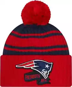 New Era Sideline Cuffed Knit Pom Hat – New England Patriots Men's OSFM Red/Navy - Picture 1 of 2