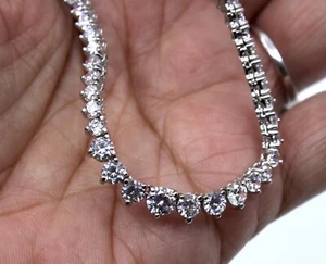 Graduating Tennis Necklace with Cubic Zirconia in Sterling Silver 16.5"In - Picture 1 of 10