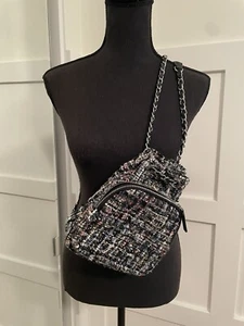 ZARA Tweed Mini Backpack W/ Silver Chain Color Black Multicolor See Notes - Picture 1 of 10
