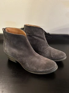 Women's Gray Suede Booties Size 7.5 Ankle Boots Heel Zip Close Festive Cowgirl - Picture 1 of 11