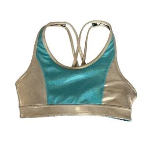 Justice Girls Reversible Sports Bra Black Gold Shiny Size Large 12/14 New - Picture 1 of 11