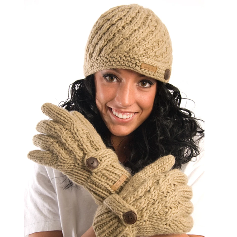 Delux диагональный кабель трикотажа перчатки желтовато-коричневый коричневый зимние теплые шерсти рукавицы трикотажа новый с Ярлыками - Изображение 1 из 1