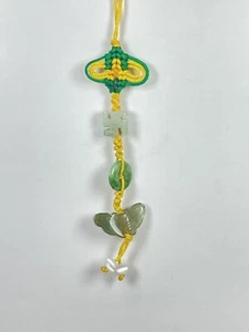 Hand Carved Natural Jade Butterfly Pendant Knotted Cellphone Car Charm Strap - Picture 1 of 4