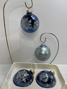 Blown glass vintage Kurt Adler Christmas ornaments blue Embellished Glitter X 4 - Picture 1 of 11