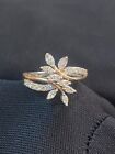 Pave 0.83 TCW Marquise Round Shape Diamonds Floral Engagement Ring In 14K Gold