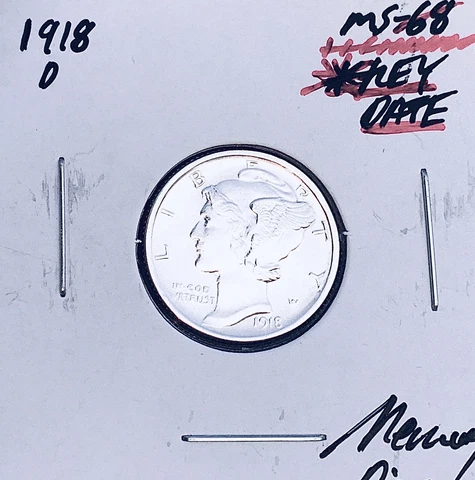 1918-D Denver Mint Mercury Dime, Superb Gem BU+++, RARE This Nice! Cover