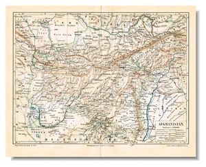 AFGHANISTAN 1886 Original Antique map Detailed Map Middle East کابل - Picture 1 of 8