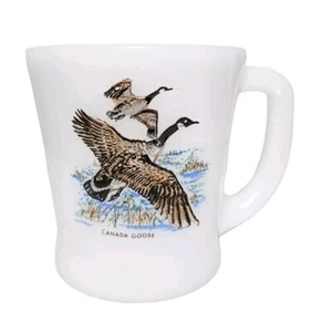 Vtg Fire King Canada Goose Milk Glass Mug Cup Oven Ware USA Flying Geese Birds - Picture 1 of 9