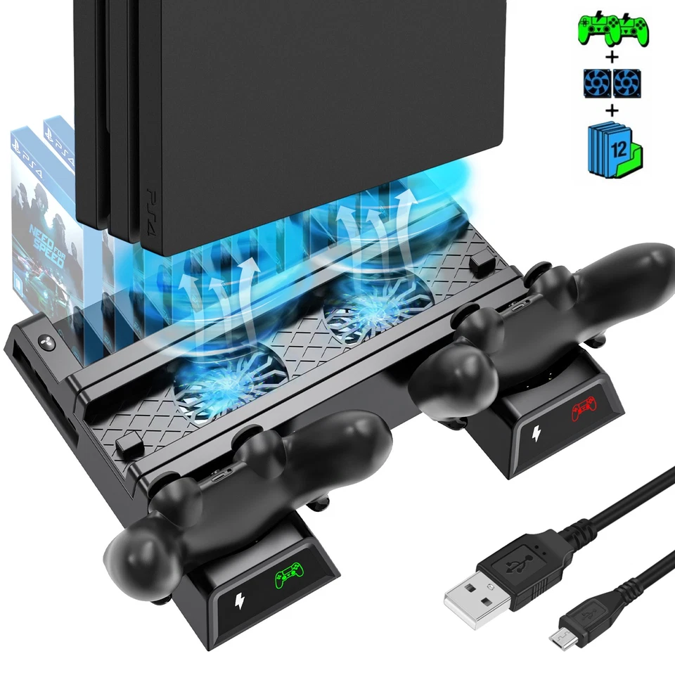 Controle PS4 carregador duplo estação suporte ventilador de refrigeração para PlayStation 4 Slim/Pro - Imagem 1 de 4
