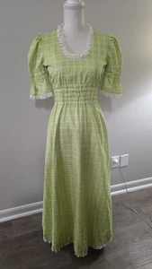 Abito vintage anni 70 prateria XS verde maxi check manica a sbuffo cottagecore bordo pizzo - Foto 1 di 18