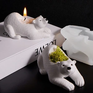 3D Polar Bear Candlestick Mold DIY Small Bear Gypsum Pendant Silicone Mold - Picture 1 of 11