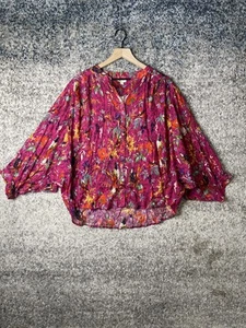 Pilcro Blouse Womens Large Rose Floral Crinkle Button Top Boho Sleeve - Picture 1 of 7