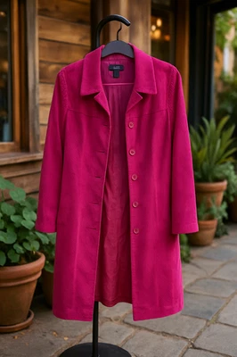 Abrigo largo de pana rosa Willi Smith para mujer talla 10 algodón botón vintage Foto 1 de 4