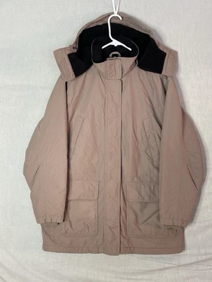 Lands End Womens Jacket Size M 10-12 Removable Hood Beige Winter Parka Full Zip - Image 1 of 4