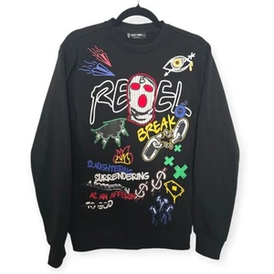 Rebel Minds Mens Small Crewneck Streetwear Black Sweatshirt Break Crow Graffiti - Picture 1 of 3