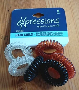 6er Pack Expressions HAARSPULEN elastisch dickes Haar KLAR SCHWARZ KUPFER Zubehör - Bild 1 von 4