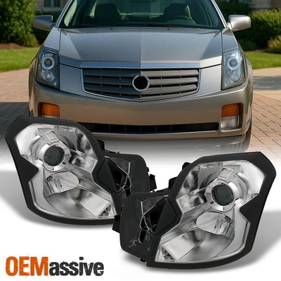 Fits 03-07 Cadillac CTS Halogen Type Chrome Clear Headlights Headlamps Pair Set - Image 1 of 4