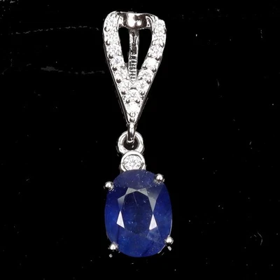 925 Sterling Silver Pendant Oval Sapphire 8x6mm Natural Gemstone Jewelry - Image 1 of 4