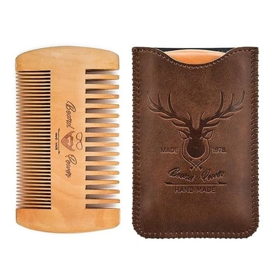 menesia wooden beard comb & durable case for men beard, fine & coarse teeth, ... - Image 1 of 4