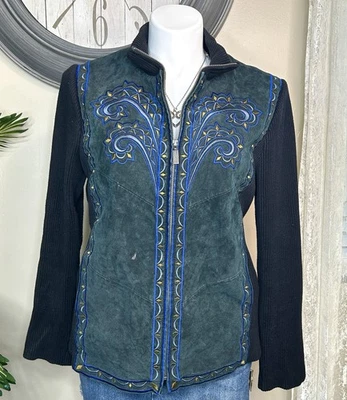 Vintage Bob Mackie Wearable Art Embroidered Leather Suede Jacket Women’s XL - Image 1 of 4