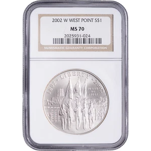 2002 W $1 WEST POINT Silver Commemorative ~ NGC MS 70 - Brown Label - Picture 1 of 2