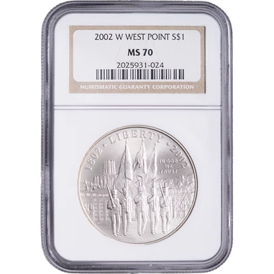 2002 W $1 WEST POINT Silver Commemorative ~ NGC MS 70 - Brown Label - Image 1 of 2