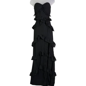 Schwarzes trägerloses Rüschen Stufen Maxikleid Gr. 6 Goth Witchy Wednesday Addams - Bild 1 von 10