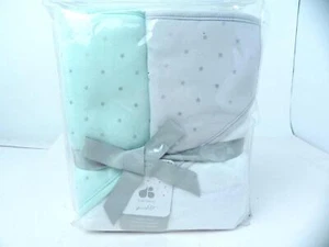 Just Born Sparkle Baby 2 Hooded Towels 30x30 White Green - Picture 1 of 5
