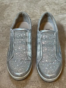 Nicoli Designer Women Shoes Luxury Crystal Bling Silver Leather Size 38, 7.5 - Picture 1 of 8