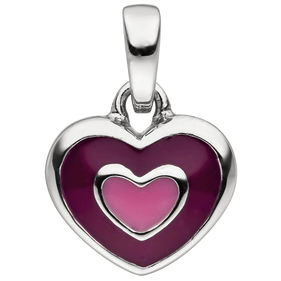 Rimorchio per Bambini Cuore Con Fucsia-Lilla Lakierung 925 Argento Rodiato - Immagine 1 di 1