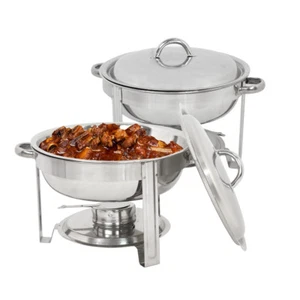 Chafer Catering Acciaio Inox Confezione da 2 Piatti Buffet Rotondi Sfregamento 5Qt Party Pack - Foto 1 di 8