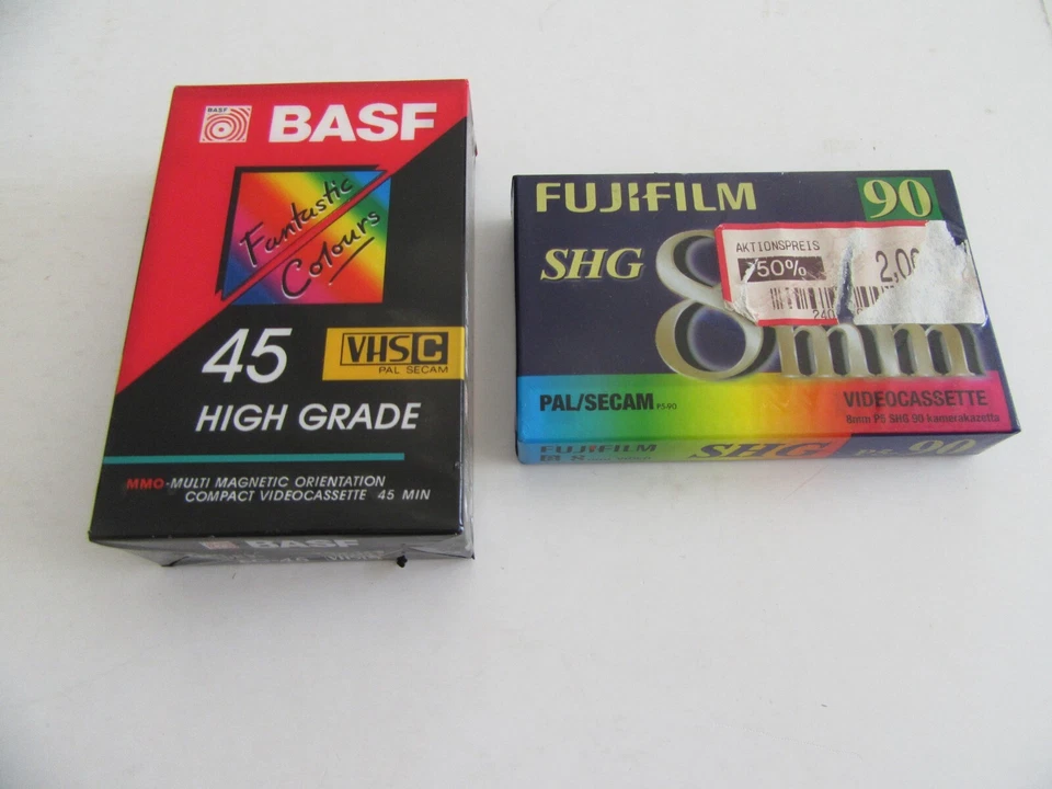 2 x Videocassette Fujifilm 90 SHG 8mm & BASF 45 VHS C HIGH GRADE  Neu in OVP - Image 1 of 4