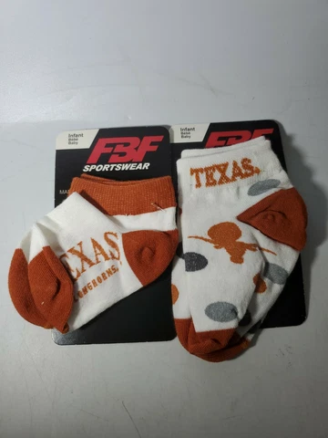 2 PAIR NCAA Texas Longhorns Socks Size Infant 0-3 NEW Cover