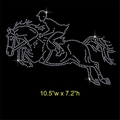 Racing Horse Rider Rhinestone Transfer Hotfix Iron on Motif Appliqué in crystal - Image 1 of 4