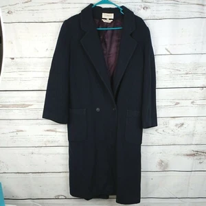 Cassidy Hand Tailored Dark Blue Wool Coat Long Trench Size 8 Womens Used Vintage - Picture 1 of 12