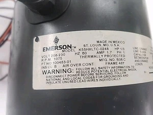 Emerson K54HXLTC-0248 Fan Motor 1/3 HP, 208-230V, 1075 RPM, 60HZ Single Phase  - Picture 1 of 5