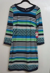 Vince Camuto Neu mit Etikett Größe 8 Streifen/Punkte Midi Etuikleid UVP 128 $ KOSTENLOSER VERSAND - Bild 1 von 8