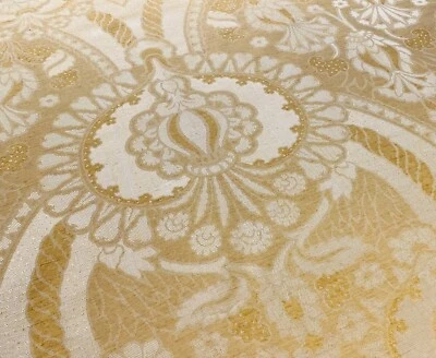 SCALAMANDRE GOLD ON YELLOW STRIE "PUGIN" ARTS & CRAFTS TEXTURED DAMASK FABRIC - Image 1 of 3