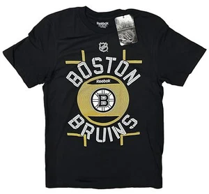 Reebok NHL Boston Bruins Logo Black Short Sleeve Shirt Choose Size - Picture 1 of 3