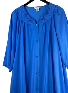 Shadowline Sz 1X 16 18 Nightgown Chemise Blue Embroidered Silky Flowy Comfort Y - Picture 1 of 4