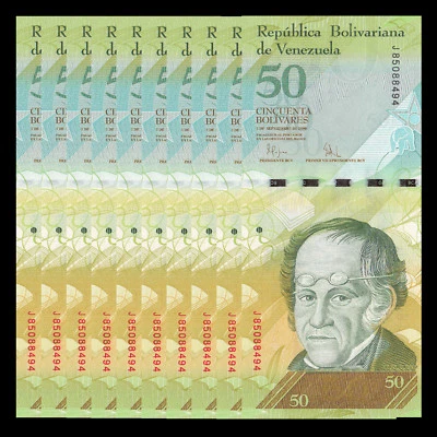 Lot 10 PCS, Venezuela 50 Bolivares, 2007-15, P-92, UNC - Image 1 of 2