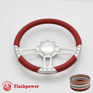 14" Satin Billet Steering Wheels Red Full Wrap Chrysler New Yorker Imperial Ford - Picture 1 of 10