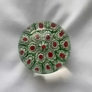Vintage Art Glass Millefiori Paperweight Red White Green 19 Canes Flowers 2" - Picture 1 of 9