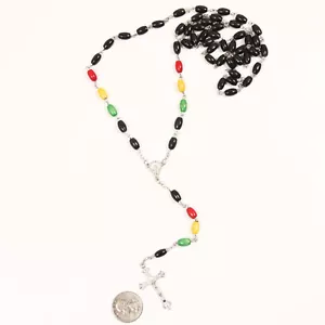 Rasta Holz Rosenkranz mit Jesus Kreuz Bob Marley Schwarz Rasta Rosenkranz (US-VERKÄUFER) - Bild 1 von 3
