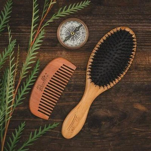 Premium Boar Bristle Hair Brush Set with Comb for Medium & Thick Hair - Unisex - Picture 1 of 4