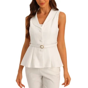 Allegra K Womens Blazer Vest Lapel Collar Button Down Belted Sleeveless Jacket S - Picture 1 of 13
