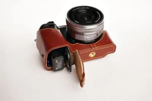 Genuine real Leather Half Camera Case bag cover for Sony A6000 Bottom opening - Picture 1 of 8