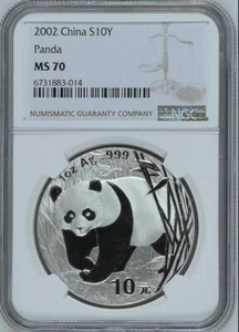NGC MS70 Chinese panda silver 2002 China Panda 1oz Silver Coin - Picture 1 of 2